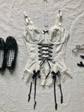 Coverwin-Sweet Girl Sling Y2k 2025 Summer Camis Women Clothes Streetwear Bow White Bandage Kawaii Slim Tank Tops Sexys Harajuku Crop Top