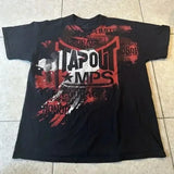 Coverwin Y2K New Tapout T Shirt Letter Graphic Print Oversized TShirt Mens Punk Rock Round Neck Tops Harajuku Hip Hop Cotton Short Sleeve