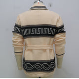 Coverwin Autumn Winter Men Thicken Jacquard Knitted Cardigan Coat Vintage Turndown Collar With Waistband Thick Needle Sweater Streetwear