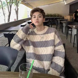 Coverwin Men and Women Autumn and Winter Korean Street Personalized Striped Sweaters Couple Trend Laydown Casual Y2K Retro Top harajuku