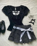 Coverwin-2000s FemmeKawaii High waist Pleated skirt Y2k Punk Sexy Slim Streetwear Bow Mini Skirts Emo Girl Gothic Women Vintage Clothes