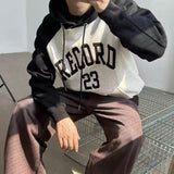 Coverwin Outfit 2024 Color Blocking Korean Style Personalized Pullover Hoodie Men Korean Version Autumn/winter Y2K New Casual Design Letter Top