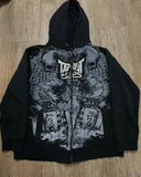 Coverwin Harajuku Retro Tapout Zipper Hoodie Y2K Hip Hop Graphic Print Oversized Hoodie Sweatshirt Mens Womens Gothic Jacket Streetwear