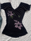 Coverwin-Vintage Punk Sexy T Shirt Women Clothes 90S Summer Flower Off Shoulder Gothic Casual Slim Tees Girl Crop Femme T shirts Y2k Tops