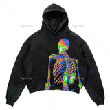 Coverwin Harajuku Oversized Skull Print Streetwear High Quality Hoodie Vintage Streetwear Women Sweatshirt Goth Jacket Y2k Hoodies Women