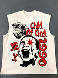 Coverwin Retro Child Of God 1990 Print 100% Cotton Casual Tank Top