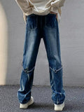 Coverwin Men's Chain Embellished Straight Cargo Jeans