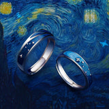 Coverwin New Couple Rings Starry Night Van Gogh Never Fade Couple Rings Sun Moon Women Man Lovers Romantic Promise Art Ring