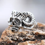 Coverwin New Design Metal Punk Roll Horns Skull Men's Ring Retro Fashion Trend Hip Hop Rock Style Party Popular Jewelry Creative Gift