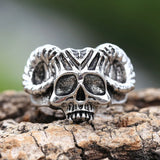 Coverwin New Design Metal Punk Roll Horns Skull Men's Ring Retro Fashion Trend Hip Hop Rock Style Party Popular Jewelry Creative Gift