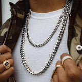 Coverwin 8MM-14MM Stainless Steel Cuban Chain Necklace For Men Jewelry Male Neck Punk Accessory