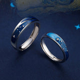 Coverwin New Couple Rings Starry Night Van Gogh Never Fade Couple Rings Sun Moon Women Man Lovers Romantic Promise Art Ring