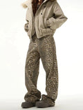 Coverwin 2024 New Fashion Pants Men's trendy Y2K men styleLeopard Print Jeans0315