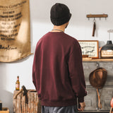 men’s fashion Jereno American 360G Vintage Sweater Men's Loose Autumn Purplish Red Long Sleeve T-shirt Men's Top