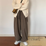 Coverwin spring outfits men summer outfit Drawstring Shepherds-Check Plaid Trousers