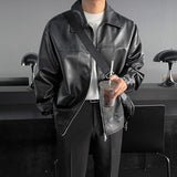 Coverwin 2024 New Fashion Men Spring outfit  No. 6568 LEATHER ZIP-UP COLLAR JK