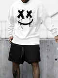 2000s fashion Men's Spring and Autumn New Loose Long-Sleeved Sweater Suit Smiley Printed round Neck Sweater + Trousers Me001 + ML4