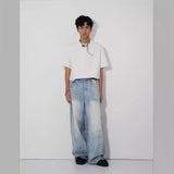 90s fashion men Whoami Light Blue Washed Distressed Loose Jeans with Broken Trousers Design Wide Leg Trousers