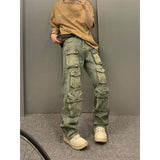 hipster dress to impress American Casual All-Match Pocket Washed Distressed Straight Casual Pants Men's American Jeans