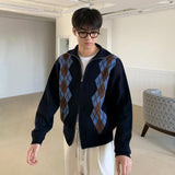 Coverwin 2024 New Fashion Men Spring outfit  No. 6146 KNITTED STAND COLLAR DIAMOND ZIP-UP SWEATER