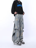 Coverwin spring outfits men summer outfit Mage Wide Distressed Patchwork Jeans