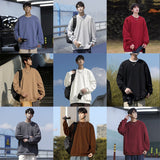 mens fashion Solid Color Sweater Men's Spring and Autumn Thin round Neck Long Sleeve T-shirt American Simple Casual Men's Pullover