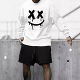 2000s fashion Men's Spring and Autumn New Loose Long-Sleeved Sweater Suit Smiley Printed round Neck Sweater + Trousers Me001 + ML4