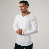 men winter outfits Retro Henley Shirt Long-Sleeved T-shirt Solid Color Sports Fitness Bottoming Shirt Men's Cotton Stretch Thin V-neck Cardigan