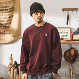 men’s fashion Jereno American 360G Vintage Sweater Men's Loose Autumn Purplish Red Long Sleeve T-shirt Men's Top