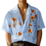 hipster 2024 Summer New Casual Printed Lapel Short Sleeve Single-Breasted Beach Vacation Men's Shirt