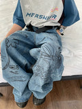 Coverwin spring outfits men summer outfit Jusho Hand Scribble Wide Jeans