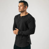 men winter outfits Retro Henley Shirt Long-Sleeved T-shirt Solid Color Sports Fitness Bottoming Shirt Men's Cotton Stretch Thin V-neck Cardigan