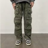 street fashion men streetwear Multi-Pocket Overalls Men and Women Youth Japanese Loose Straight Quality Cotton Army Green Casual Pants