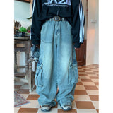 Coverwin spring outfits men summer outfit c2 Retro Large Pocket Denim Pants