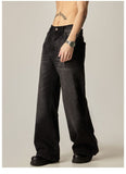 Coverwin  11173 WASHED BLACK WIDE STRAIGHT DENIM JEANS