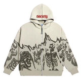 y2k Men's Streetwear Vintage Skull Hoodie Zipper Hoodie Sweatshirt Gothic Top