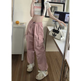 masc outfits American High Street Drawstring Overalls Trendy High Waist Loose All-Match Straight Couple Wide Leg Casual Trousers