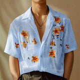 hipster 2024 Summer New Casual Printed Lapel Short Sleeve Single-Breasted Beach Vacation Men's Shirt