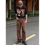 jort outfits American Retro Washed Distressed Brown Jeans Men's Summer Loose Casual All-Match Cleanfit Straight Trousers