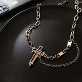 Coverwin CROSS PENDANT DOUBLE LAYER NECKLACE