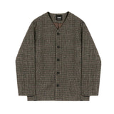 Coverwin 2024 New Fashion Men Spring outfit  No. 5563 BROWN WOVEN PLAID COLLARLESS JK