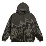 y2k Men's Streetwear Vintage Skull Hoodie Zipper Hoodie Sweatshirt Gothic Top