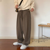 Coverwin spring outfits men summer outfit Drawstring Shepherds-Check Plaid Trousers