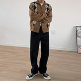 Coverwin 2024 New Fashion Men Spring outfit  No. 6146 KNITTED STAND COLLAR DIAMOND ZIP-UP SWEATER