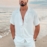 men’s fashion 2024 Thin Summer Cotton and Linen White Loose Casual Youth Solid Color Short Sleeve Shirt Comfortable All-Matching Shirt