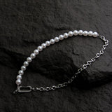 Coverwin HALF PEARL HALF CHAIN NECKLACE