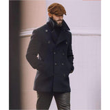 mens winter fashion High Quality Navy Woolen Coat Vintage Men's Autumn and Winter High-End Street Shooting Mid-Length Long Sleeve Woolen Coat