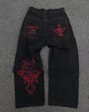 2000s dti Fashion Brand Hip Hop Embroidered Large Pocket Jeans Men's and Women's Y2g High Street Mopping Wide Leg Pants