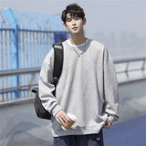 mens fashion Solid Color Sweater Men's Spring and Autumn Thin round Neck Long Sleeve T-shirt American Simple Casual Men's Pullover