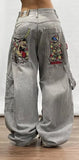 2000s dti Fashion Brand Hip Hop Embroidered Large Pocket Jeans Men's and Women's Y2g High Street Mopping Wide Leg Pants